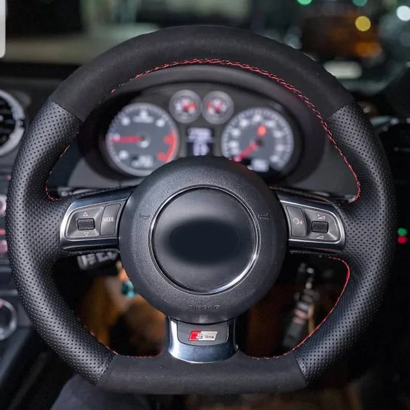 Black leather Suede Car Steering Wheel Cover For Audi TT TTS (8J) 2006-2013 2014 A3 S3 (8P) Sportback 2008 2009 2010 2011 2012