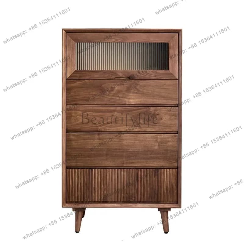 black walnut living room storage cabinet all solid wood simple glass dining side chest