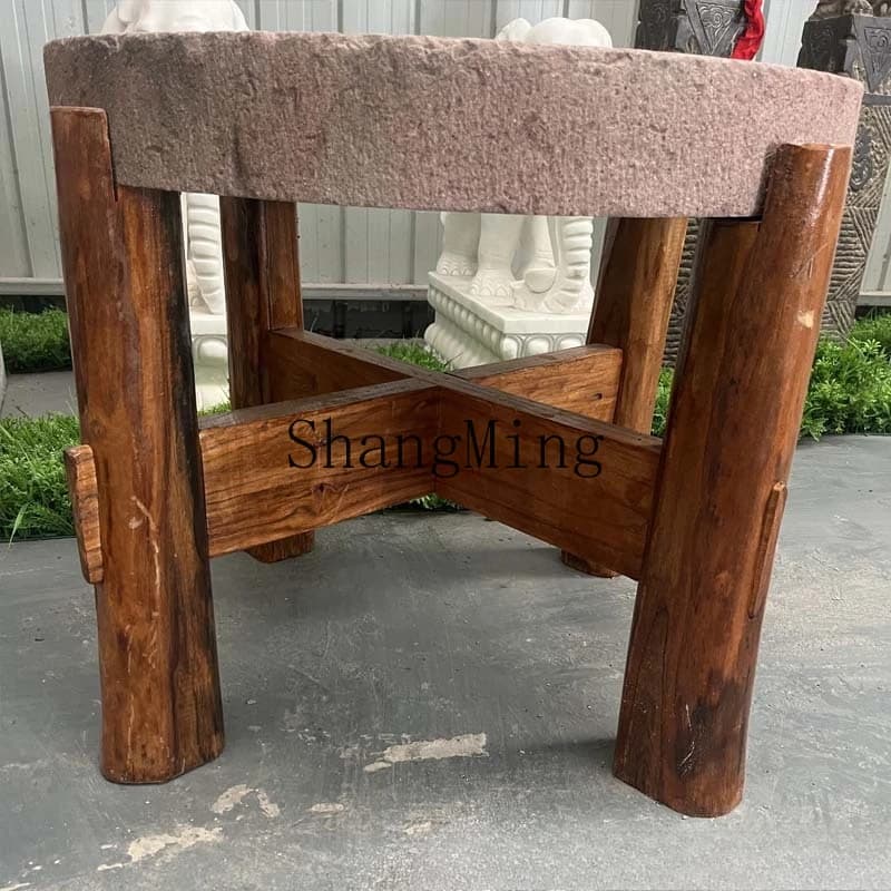 SM retro nostalgic courtyard coffee table surrounding stove table Chinese outdoor old stone grinding disc barbecue table