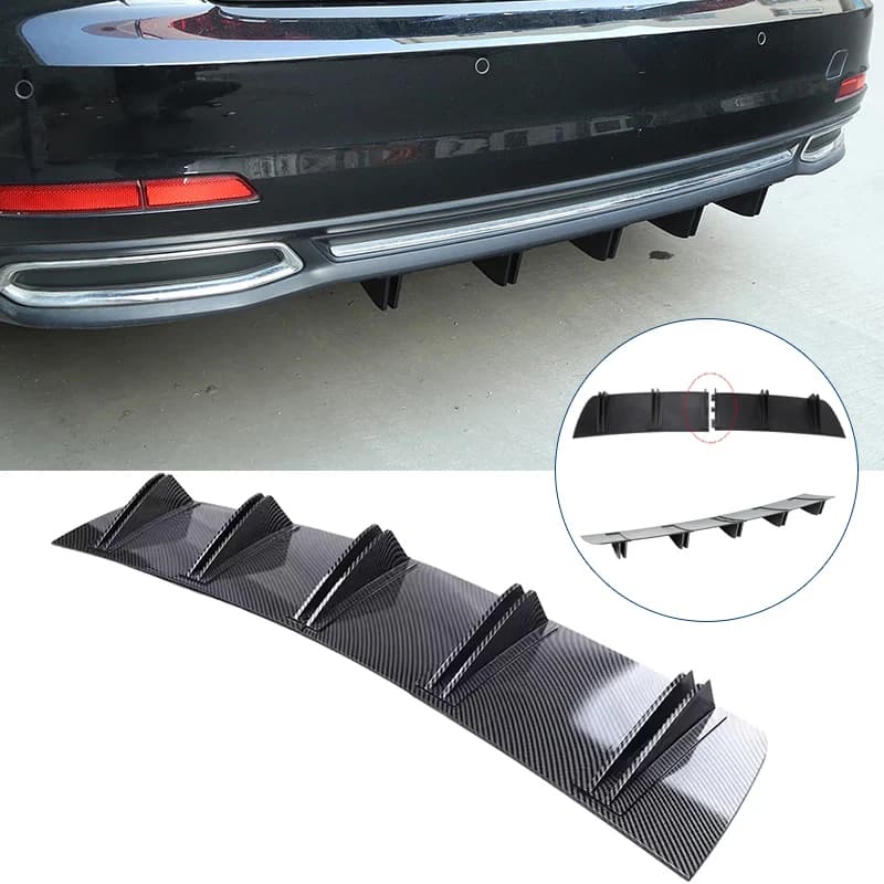 Universal Car Rear Bumper Lip Shark Fin Style 2-Segment Chassis Spoiler Diffuser Splitter Auto Exterior Sport Tuning Accessories