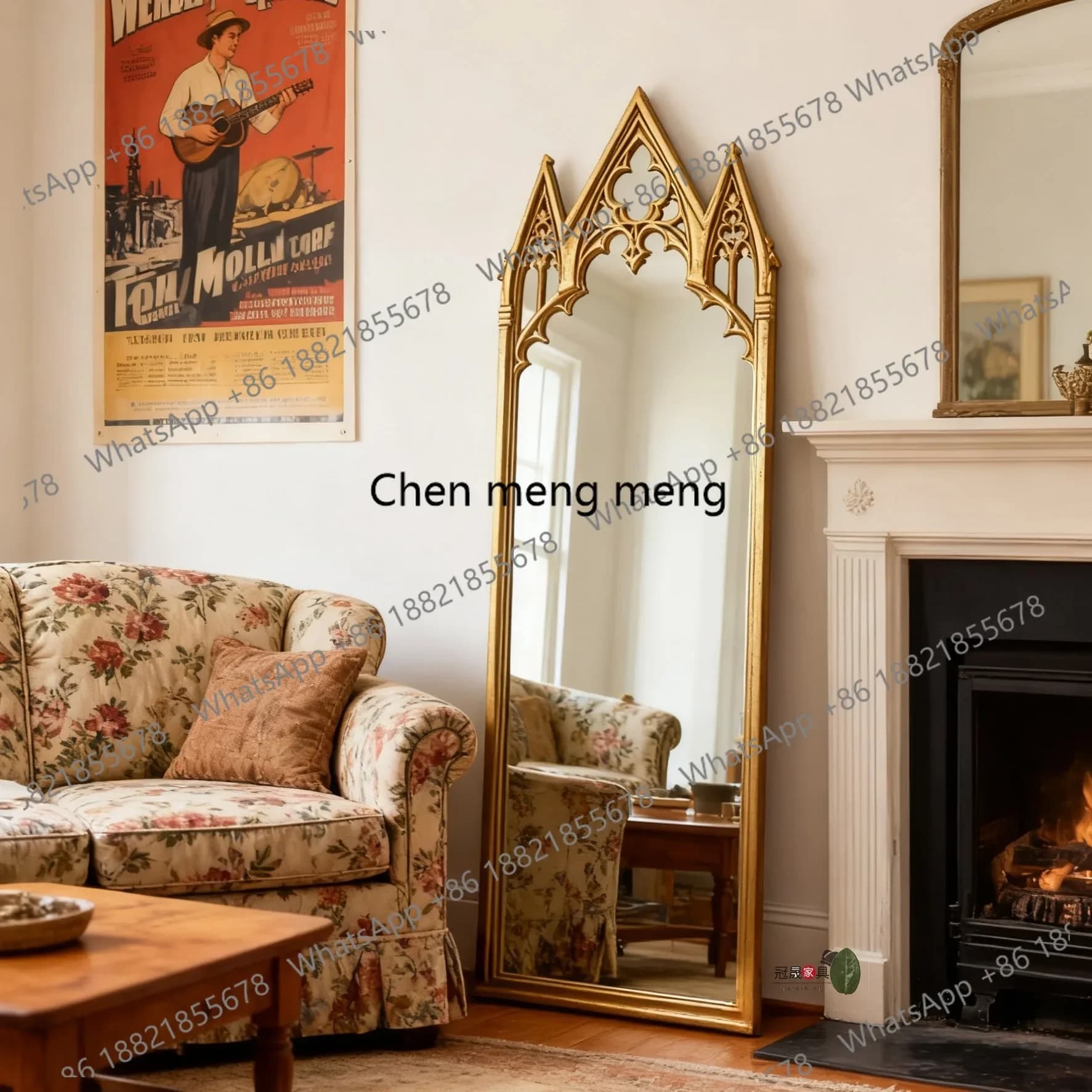 French Retro Full-Length Mirror for Living Room, Floor-Standing and Wall-Mounted, Entrance Hall, Fireplace Decorative Mirror
