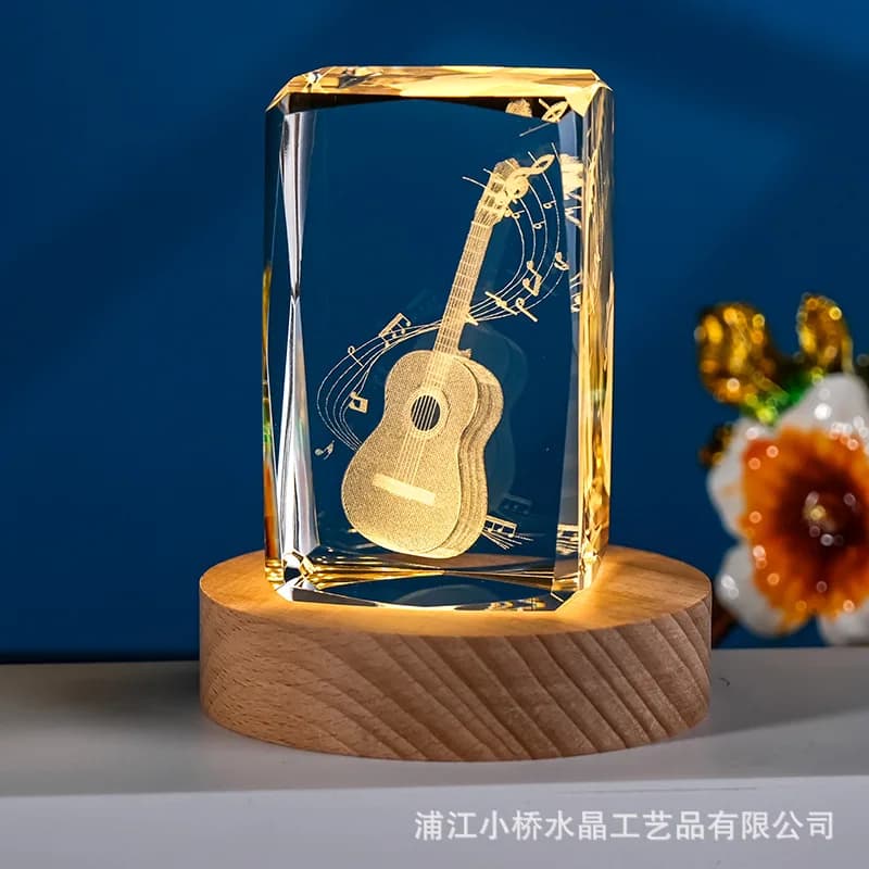 Crystal Crafts 3D Model Engraved Guitar Musical Instrument Paperweight Ornament Souvenir Umbrella for Girls Birthday Gifts