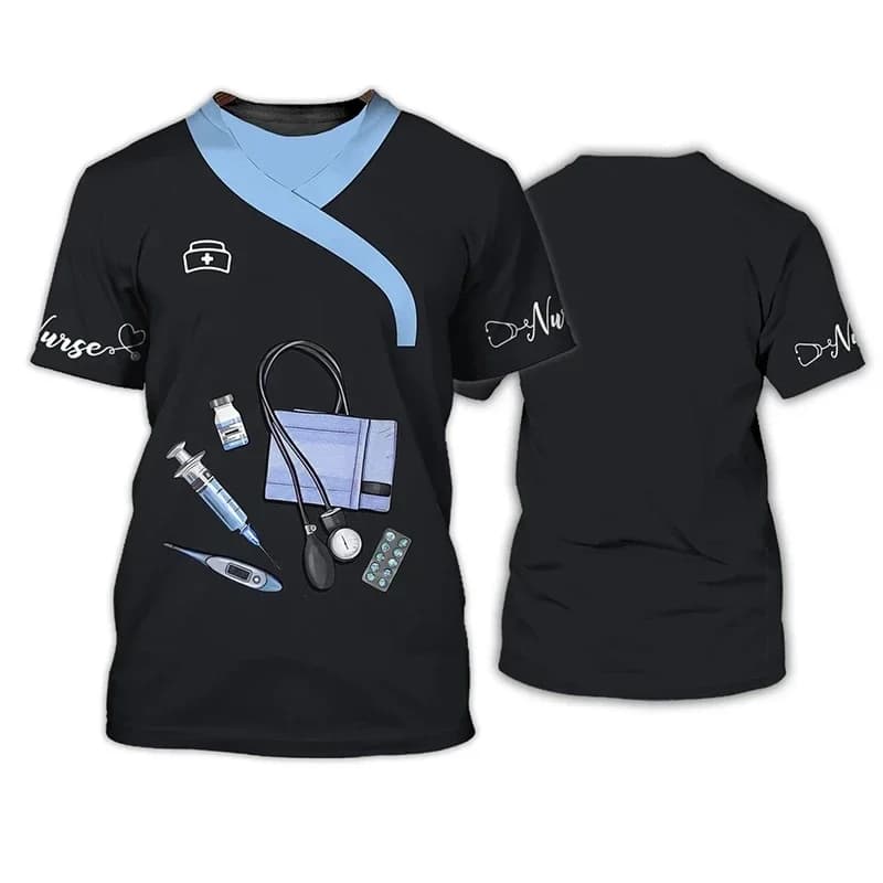 Dentist Role-Playing Imitation Work Clothes Custom Fun Short Sleeved Personalized Round Neck Loose And Comfortable Oversized Top