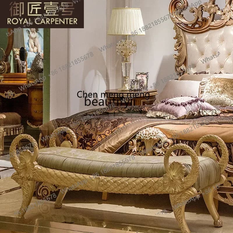 CC182European-style bedroom furniture, solid wood hand-carved large apartment luxury fabric, bedside stool R