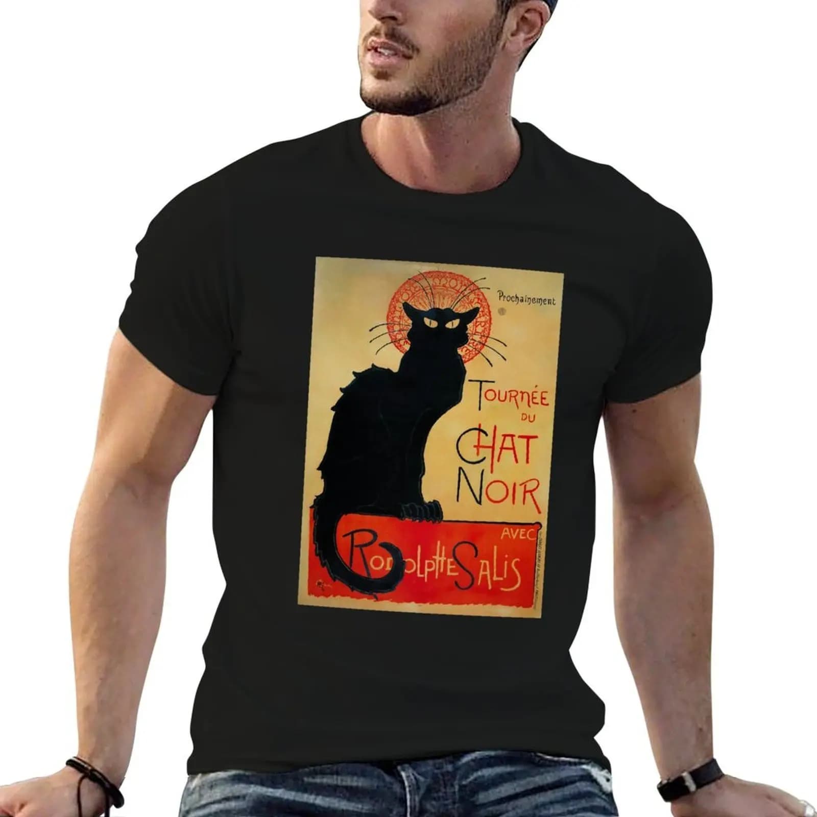 Tournee du Chat Noir' by Theophile Steinlen (Reproduction) T-Shirt anime figures graphics T-shirts for men cotton