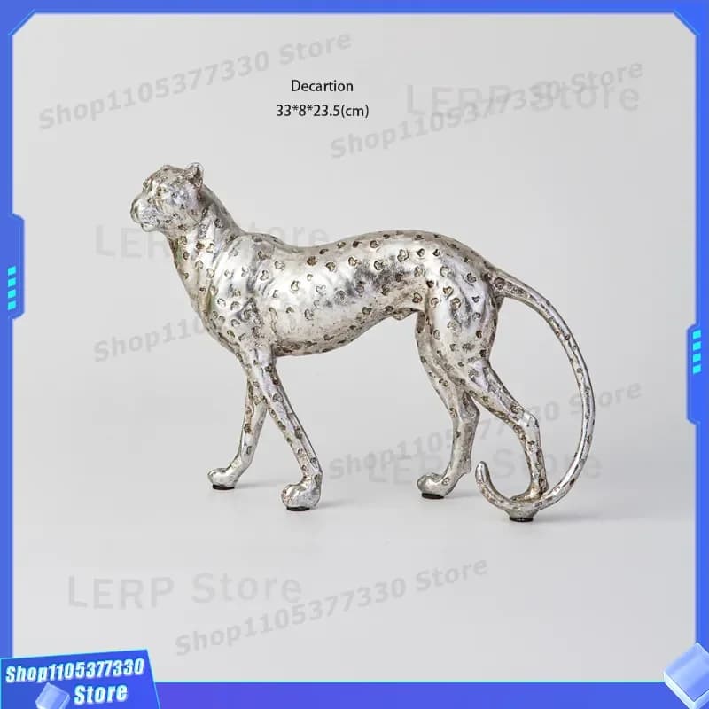Medieval Silver Cheetah Statue Modern Home Decor Living Room Art Sculpture Fashionable Animal Ornament for Shelf Display Gift
