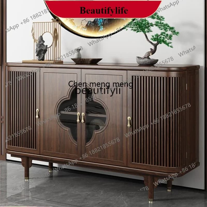 G153   New Chinese-style dining side cabinet, ebony wood locker integrated against the wall, living room solid wood porch cabine