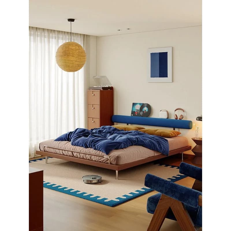 Retro solid wood bed thin bedside bed 1.8 meters double medieval small apartment master bedroom bed frame