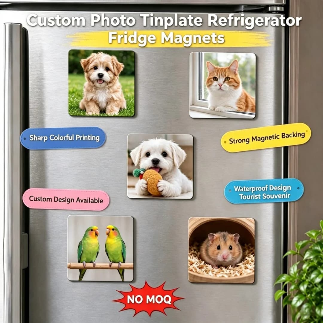 Custom High Quality Metal Photo Tinplate Refrigerator Magnets Personalized Magnetic Stickers Your Logo Custom  Fridge Magnet