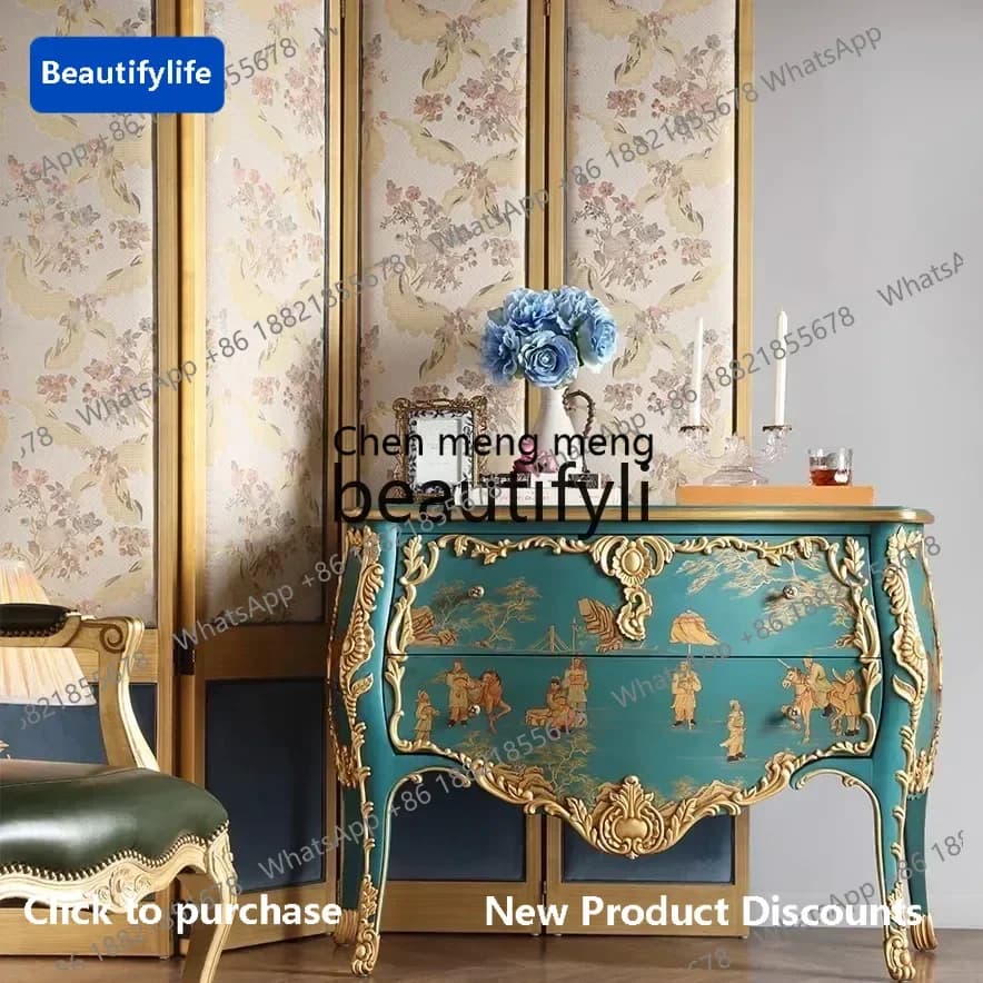 183ff French light luxury Chinese style classical hand-painted carving decoration, European style, entrance cabinet, side cabine