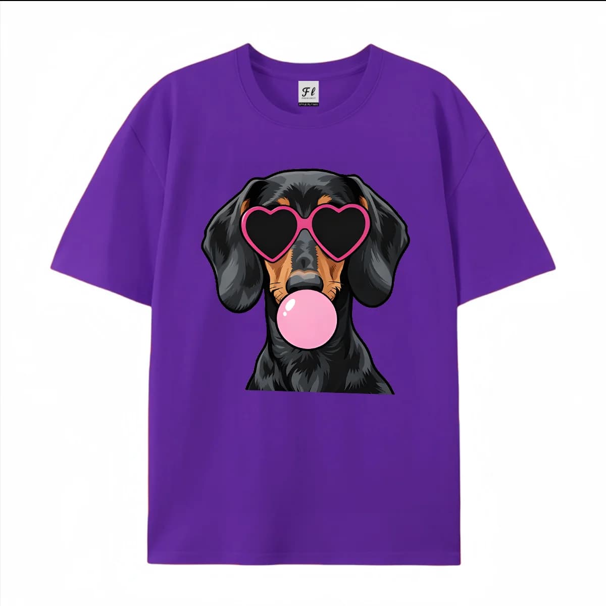 Unisex Short Sleeve T Shirt Cute Dachshund Dog With Heart Sunglasses Bubble Gum Print Casual Cotton Tees For  Animal Lover Daily