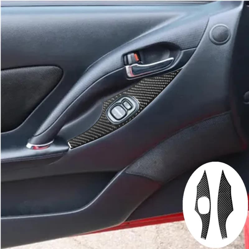 2pcs Carbon Fiber Car Window Lift Button Switch Panel Cover Trim Stickers For TOYOTA CELICA 2000-2005 Auto Accessories