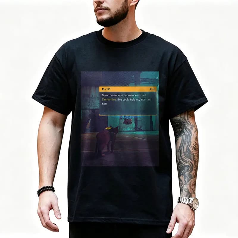 Stray Video Game Cat Graphic T‑Shirt O‑Neck Short Sleeve Unisex Tees Cyberpunk Stray Cat Print Casual Streetwear For Gamer Fans