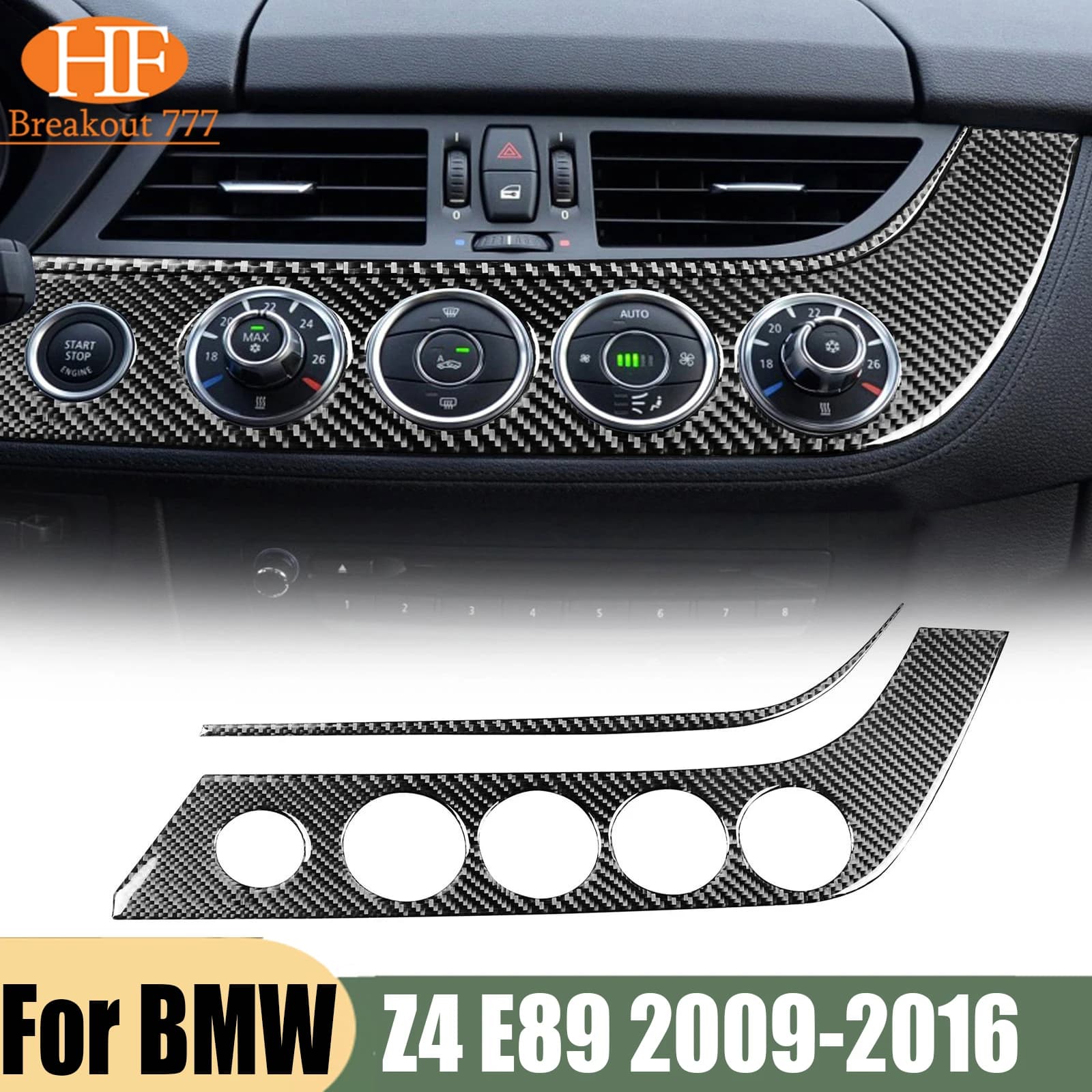2Pcs For BMW Z4 E89 2009-2016 Carbon Fiber Interior Climate Console Cover Trim