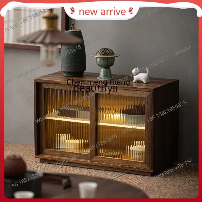 SS ss7486 Walnut desktop tea set Tea set Storage cabinet Sliding door Solid wood Chinese light luxury high-end storage cabinet