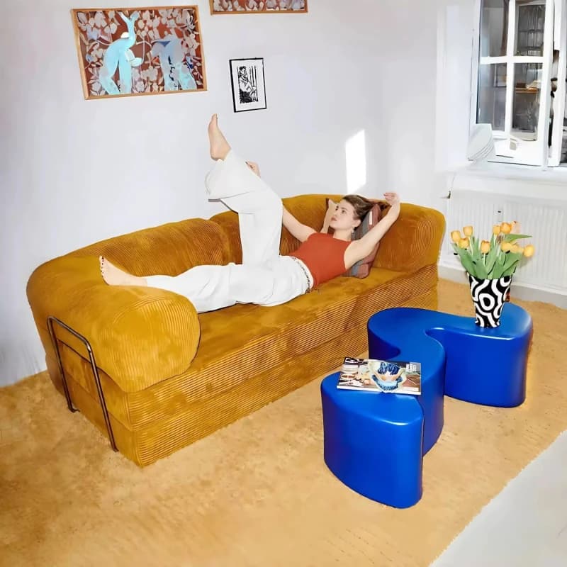 Living room Apartment Hospital School Foldable three-seat square cloth sofa with sponge filling