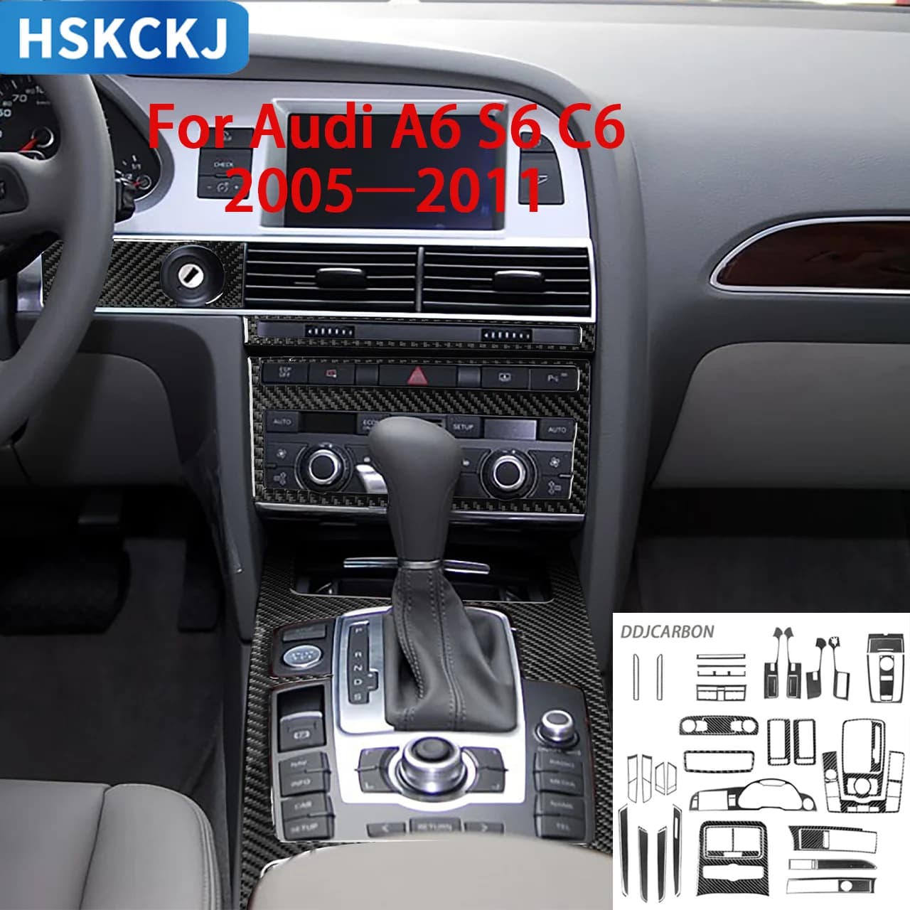 For Audi A6 S6 C6 2005-2011 Car Accessories Carbon Fiber AC CD Gear Lifting Console Door Panel Cover Trim Sticker Modification
