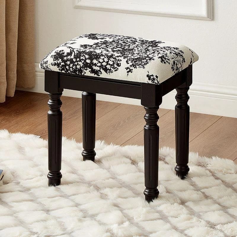 Retro makeup stool light luxury dressing stool bedroom solid wood leather