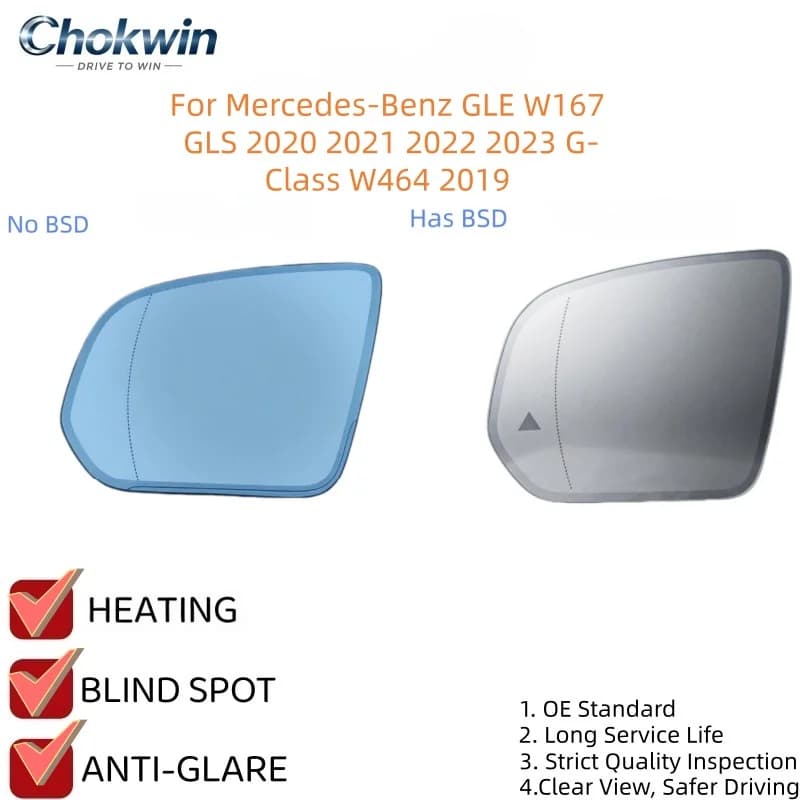 For Mercedes-Benz GLE W167 GLS 2020 2021 2022 2023 G-Class W464 2019 Auto Dimming Heated Blind Spot Warning Rear Mirror Glass