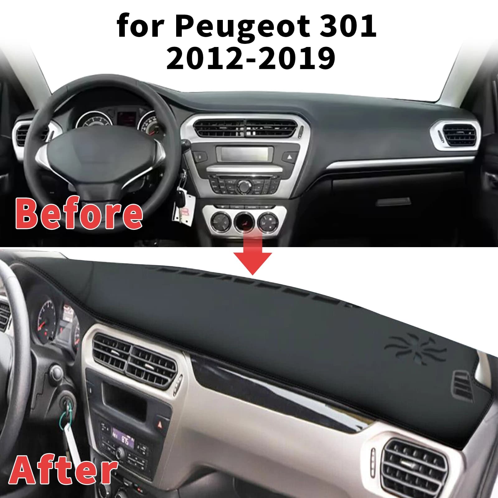 for Peugeot 301 2012 2013-2019 Dashboard Cover Sun Shade Protector Dashmat Anti-Glare UV Block Carpet Mat Automotive Dash Mat