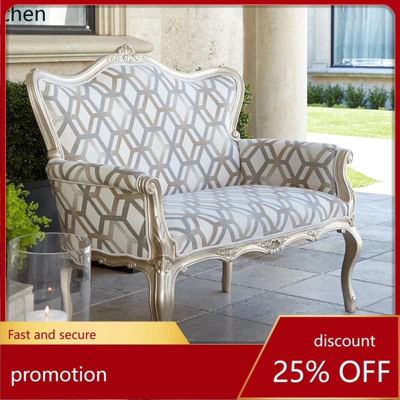 ZML Solid Wood Carved Sofa Outdoor Leisure Chair Studio Fabric Single Sofa Chair