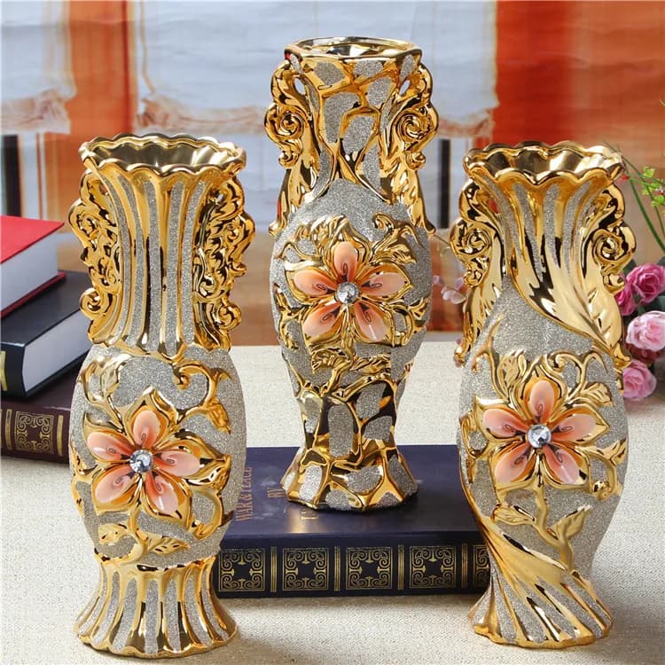 30CM Luxury Europe Gold-Plated Ceramic Vase Home Decor Creative Design Porcelain Decorative Flower Vase For Wedding Decoration