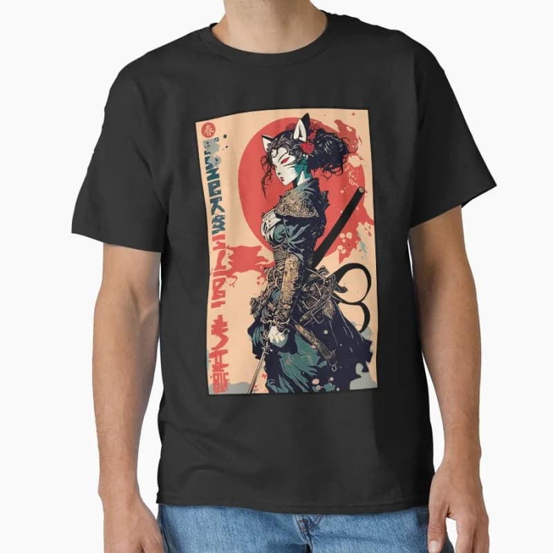 Samurai Japanese Warrior Girl Urban Fashion cyberpunk kanji Cyborg Girl Futuristic Art gift T Shirt for men large size tops