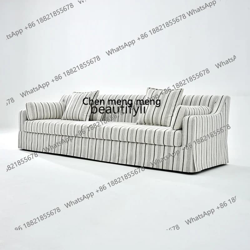 Nordic Simple Striped Fabric Craft Sofa Home Living Room Light Luxury Modern Quiet Style Straight Row