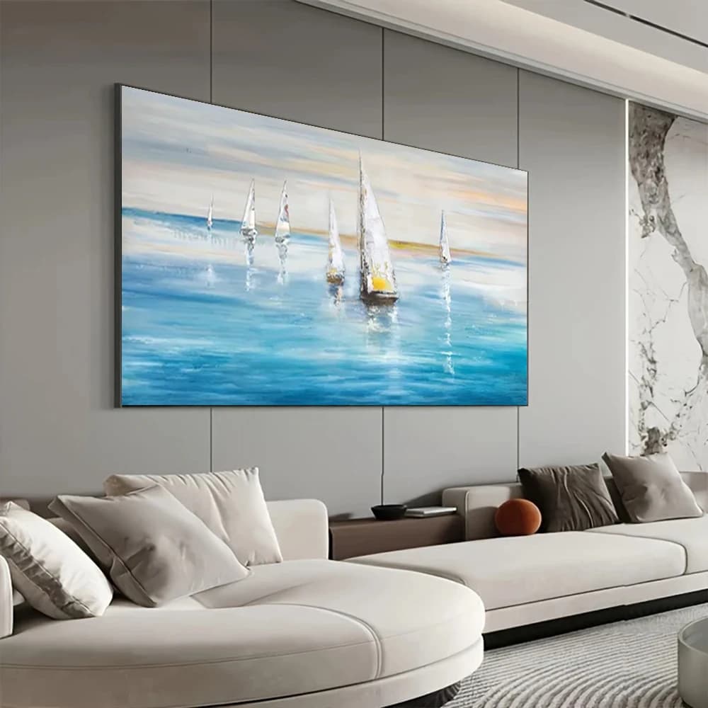 Hand Drawn Abstract Seascape Landscape Oil Paintings Sea Wave Spray On Canvas Wall Art Paint For Living Room Home Decor Artwork