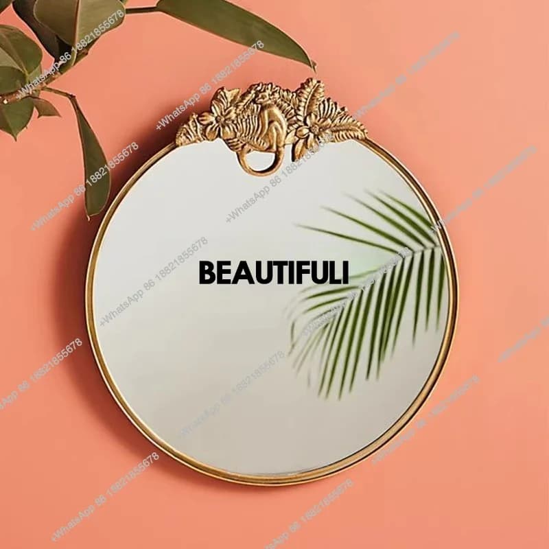 European-style wall-mounted decorative mirror living room round golden entrance model room background wall engraved flower
