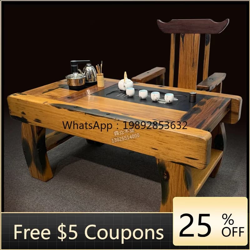 LYY Tea Table and Chair Set New Chinese Style Tea Table Solid Wood Household Small  Living Room Kettle Integrated Table