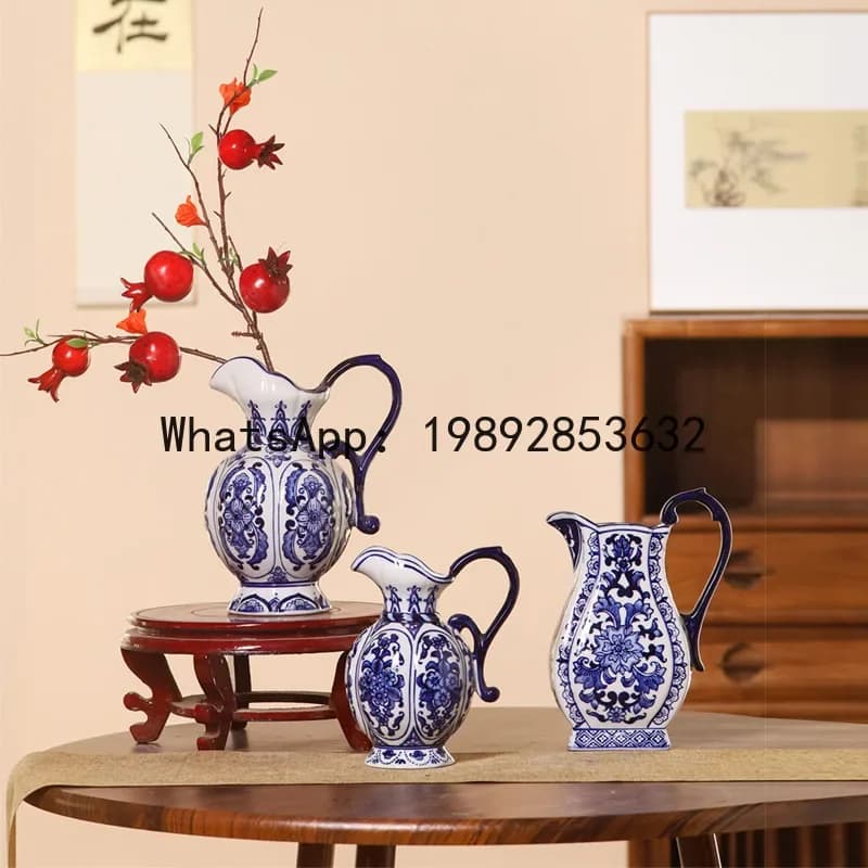 4-10 new chinoiserie blue and white porcelain vase classy bogu rack desktop decoration hydroponic flower pot