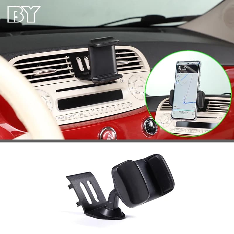 Aluminum Alloy Black Car Phone Mount Holder For Fiat 500 2010-2015 Auto Interior Accessories
