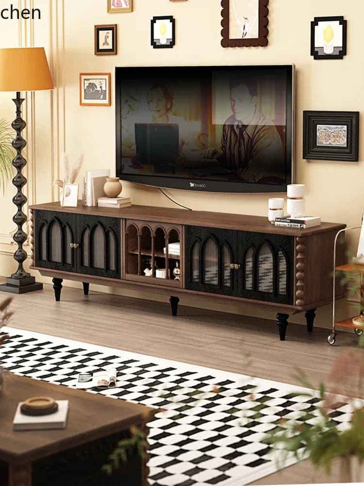 DSA new pure solid wood TV cabinet medium antique coffee table combination retro living room furniture floor cabinet