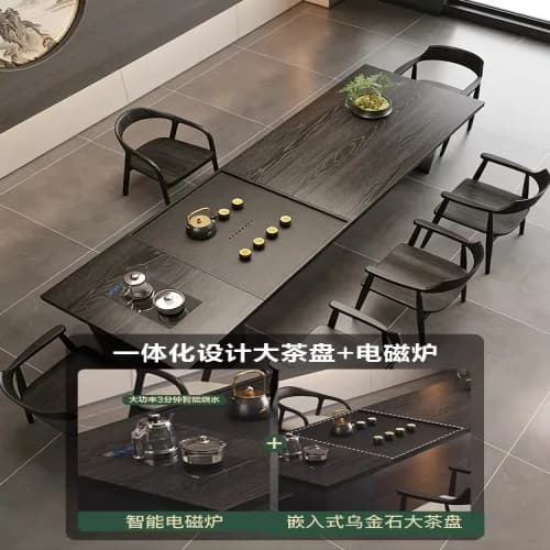 HT Solid wood large board tea table and chair combination modern simple high-end sense kettle integrated household  balcony