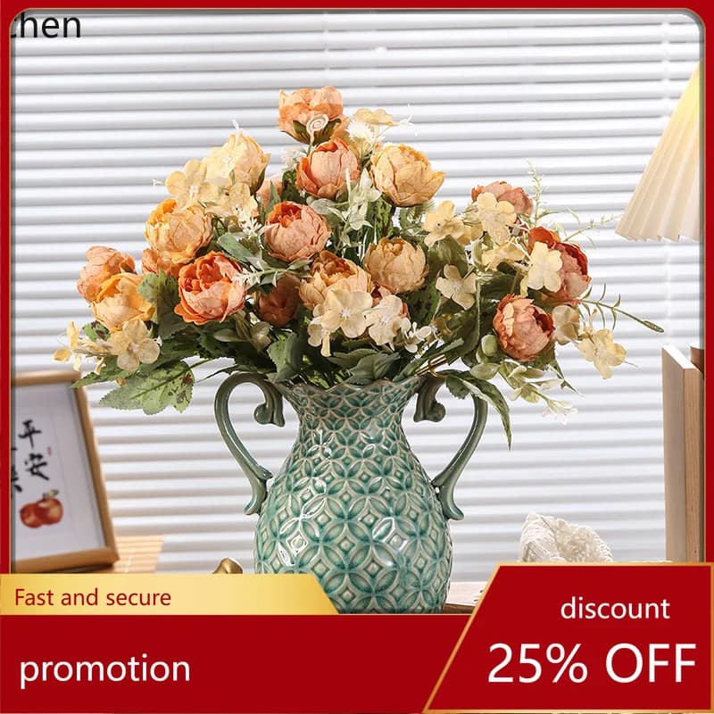 HXL Relief Vase Rose Flower Vessel Living Room Entrance TV Cabinet Ornament