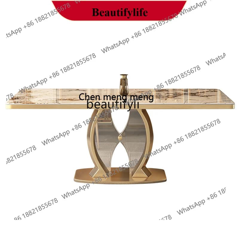 z183 Rock slab dining table and chair combination titanium stainless steel chassis bright large plate dining table light luxury