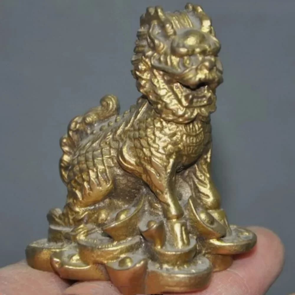 2.6'' Old chinese Feng Shui brass wealth lucky Kylin Chi-lin Qilin Beast statue