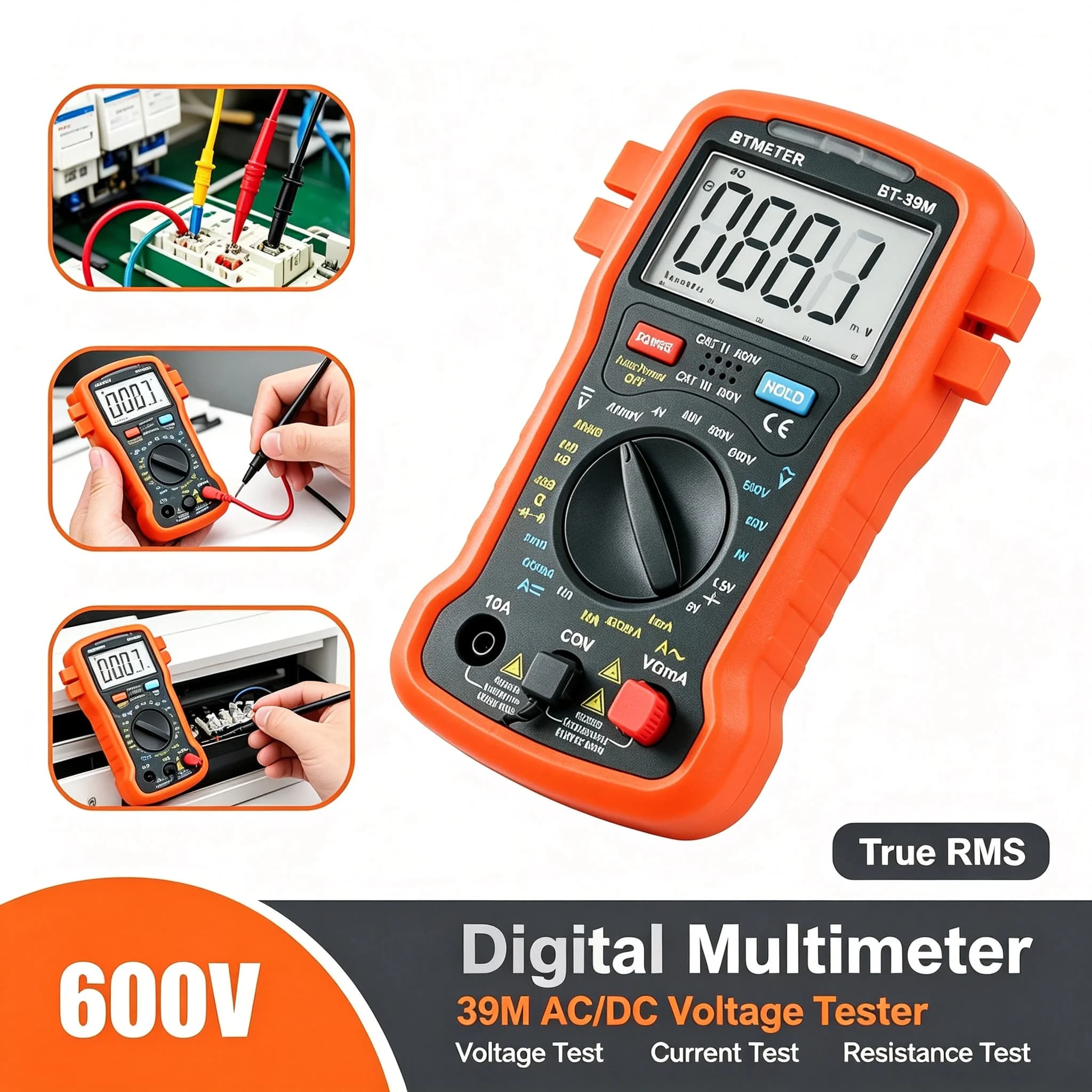 39M Digital Multimeter 4000 Counts True RMS AC DC Voltage Current Resistance Battery Tester for Electrical Repair Tool