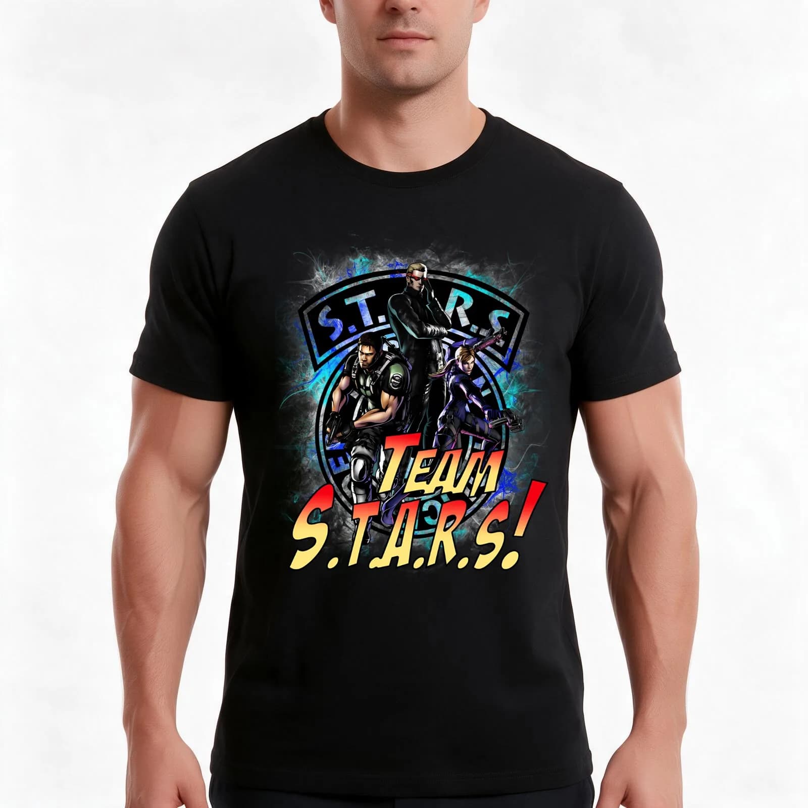 TEAM STARS! MVC3 edition! Albert, WESKER, Jill VALENTINE and Chris REDFIELD T-Shirt, Summer Casual Cotton Tee, Unisex Men Women