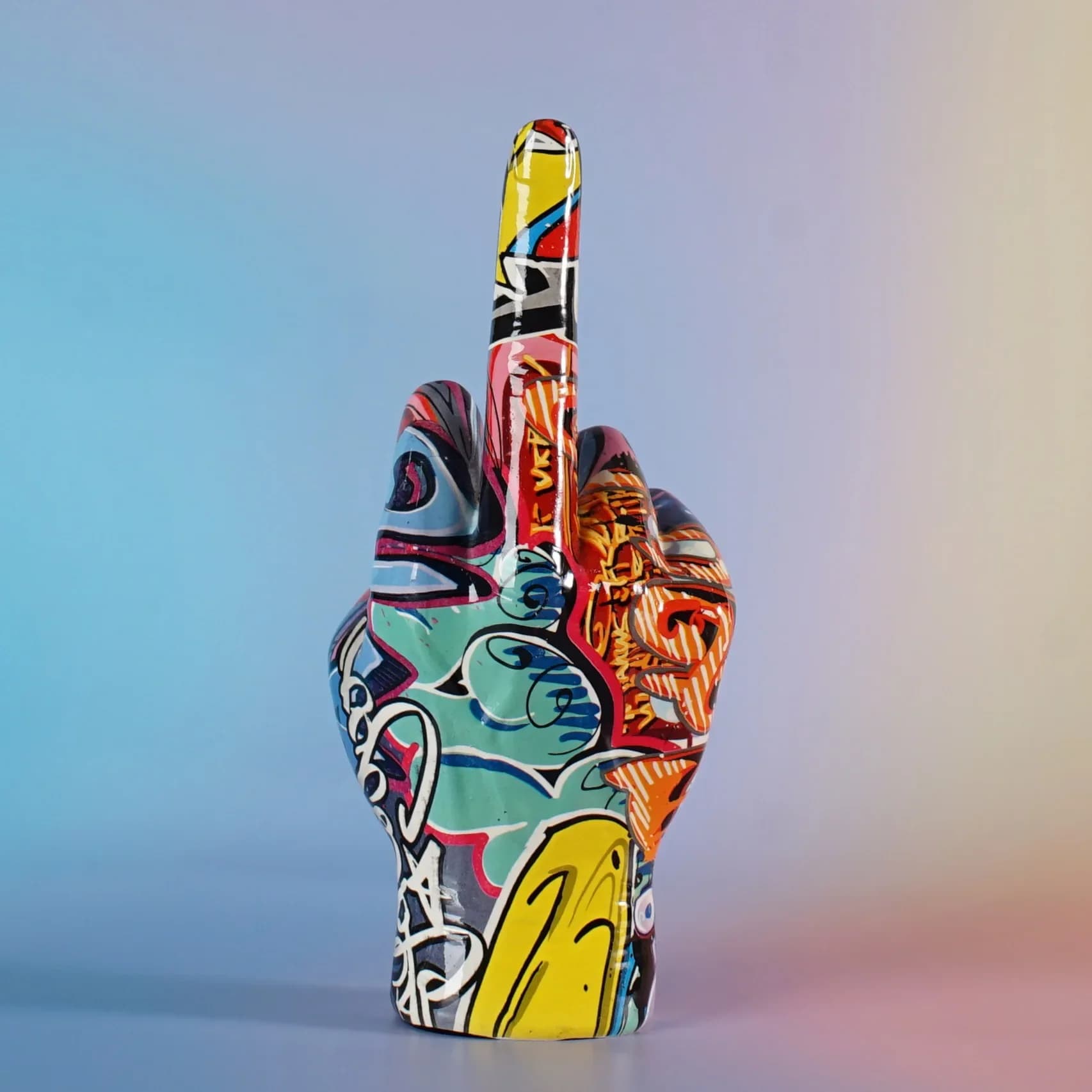 Graffiti Middle Finger Statue Gesture Sculpture Bookshelf Living Room Interior Decoration Home Accessories House Decor Object