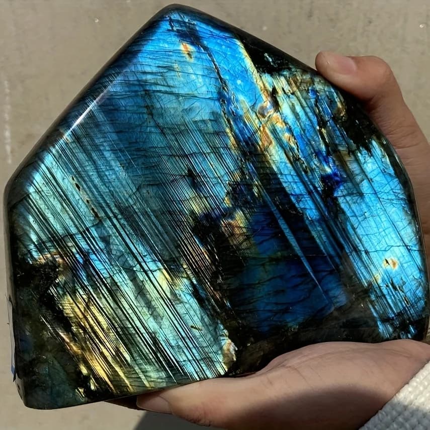 1PC Labradorite Freeform Ornament, Iridescent Blue & Golden Bohemian Home Decor, Gift for Valentine’s Day, Thanksgiving
