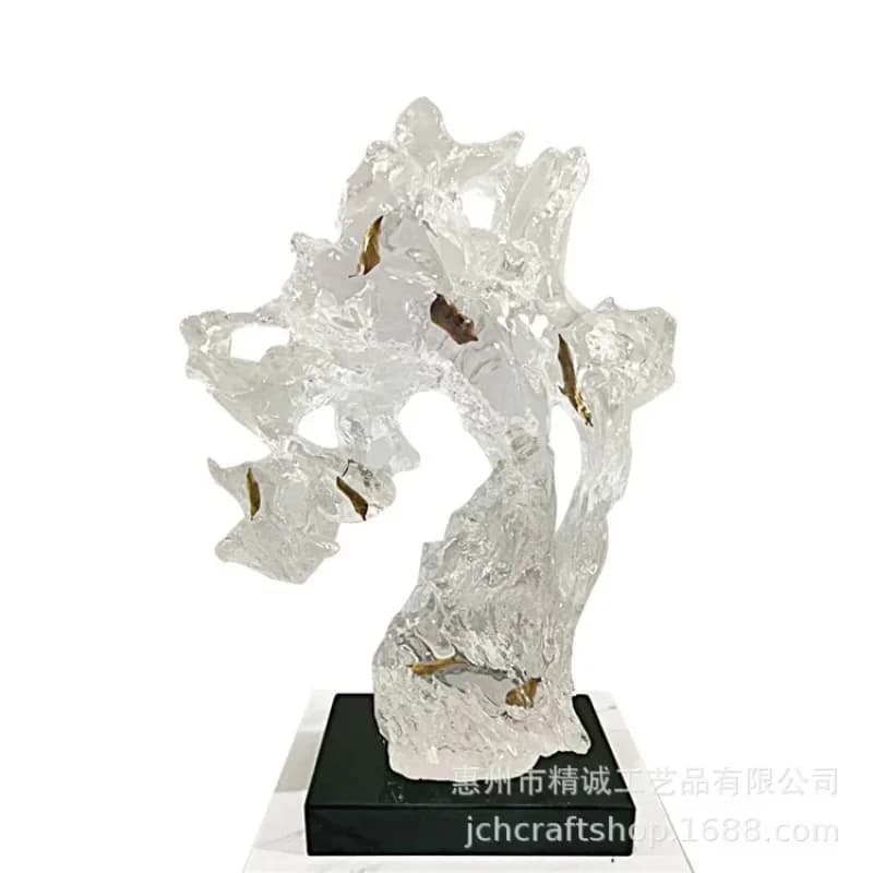 Transparent resin Taihu stone sculpture ornament New Chinese modern light luxury hotel decoration exquisite