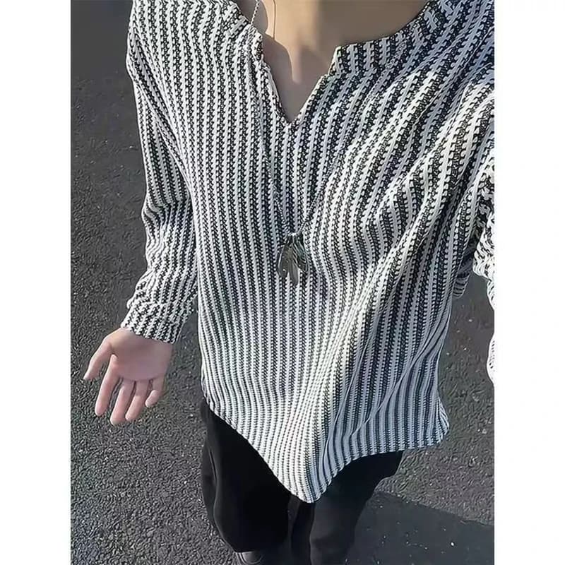 Houndstooth V-Neck Sweatshirt For Men Women Autumn Casual Loose Fit Long Sleeve T-Shirt Stylish Base Layer Cozy Couple Trend Top