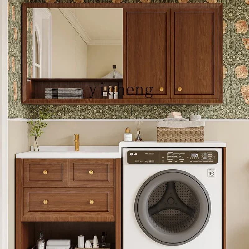 Stone Plate Whole Washbin Method Washing Machine Bathroom Cabinet Combination Washstand Washbasin