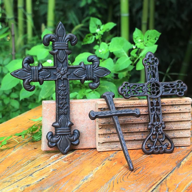 Vintage Black Cast Iron Wall Cross Ornament Big For Home Church Decoration Handmade Heavy Metal Jesus Gifts