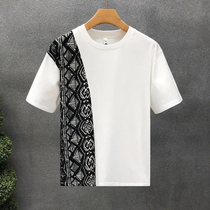 Men's Clothing Round Neck Short Sleeve T-Shirt Summer Slim Fit Trendy Casual Color Block Fashionable Youth Top New