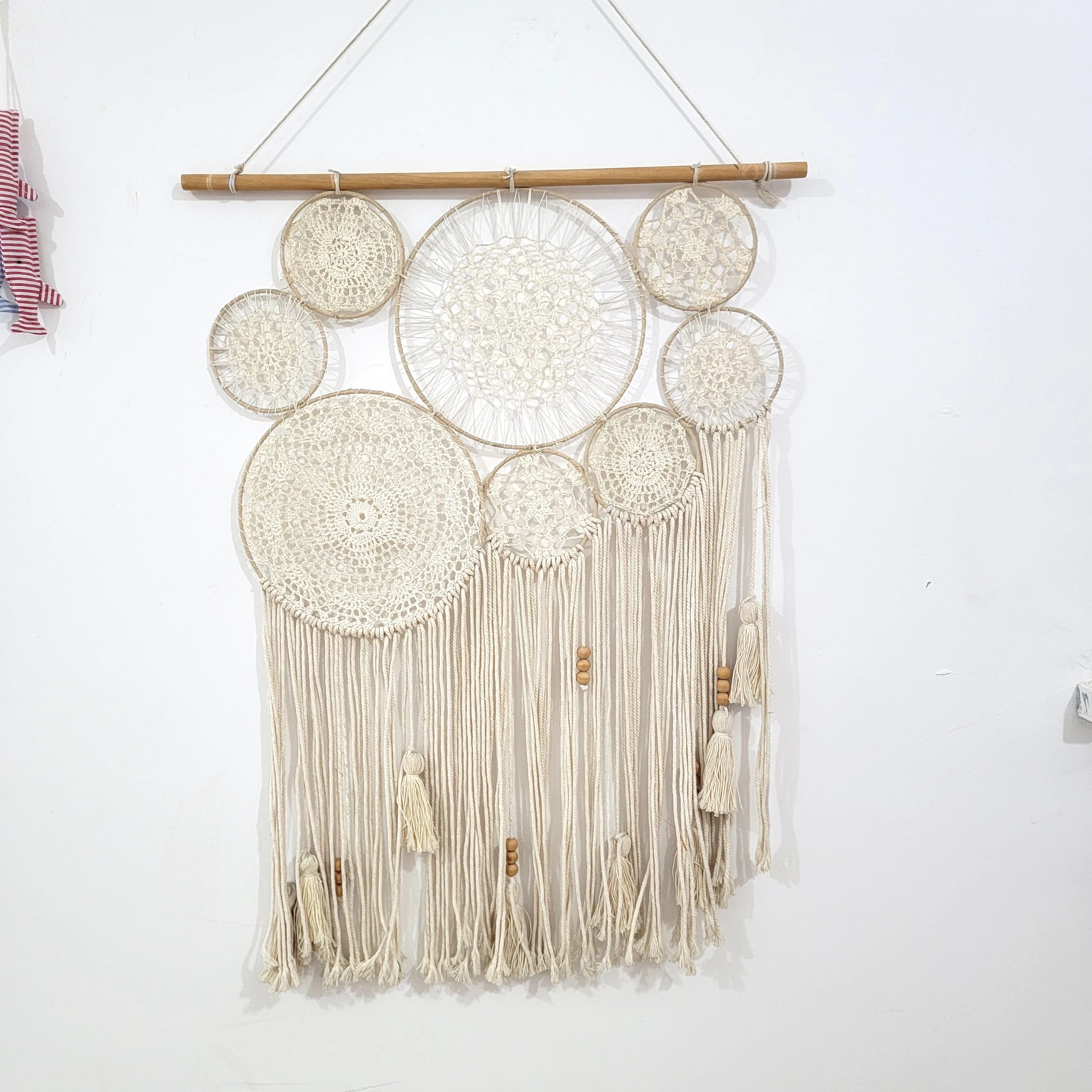 Handmade Macramé Dreamcatcher Boho Bohemian Wall Hanging with Intricate Tassel And Circular Patterns for Living Room Decor