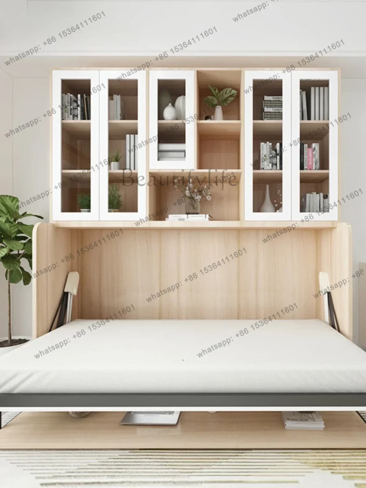 zj.Multifunctional Invisible Desk Bed Bookcase Rotary Rollover Bed Wardrobe Integrated Jue Murphy Bed bedroom set furniture
