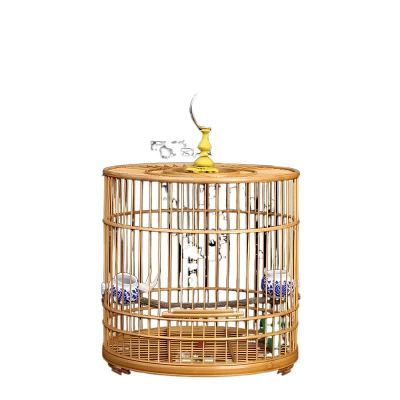 Bamboo small round cage embroidered eye soybean pearl jade bird yellow bird cage 6/7/8 inch flat top bird cage